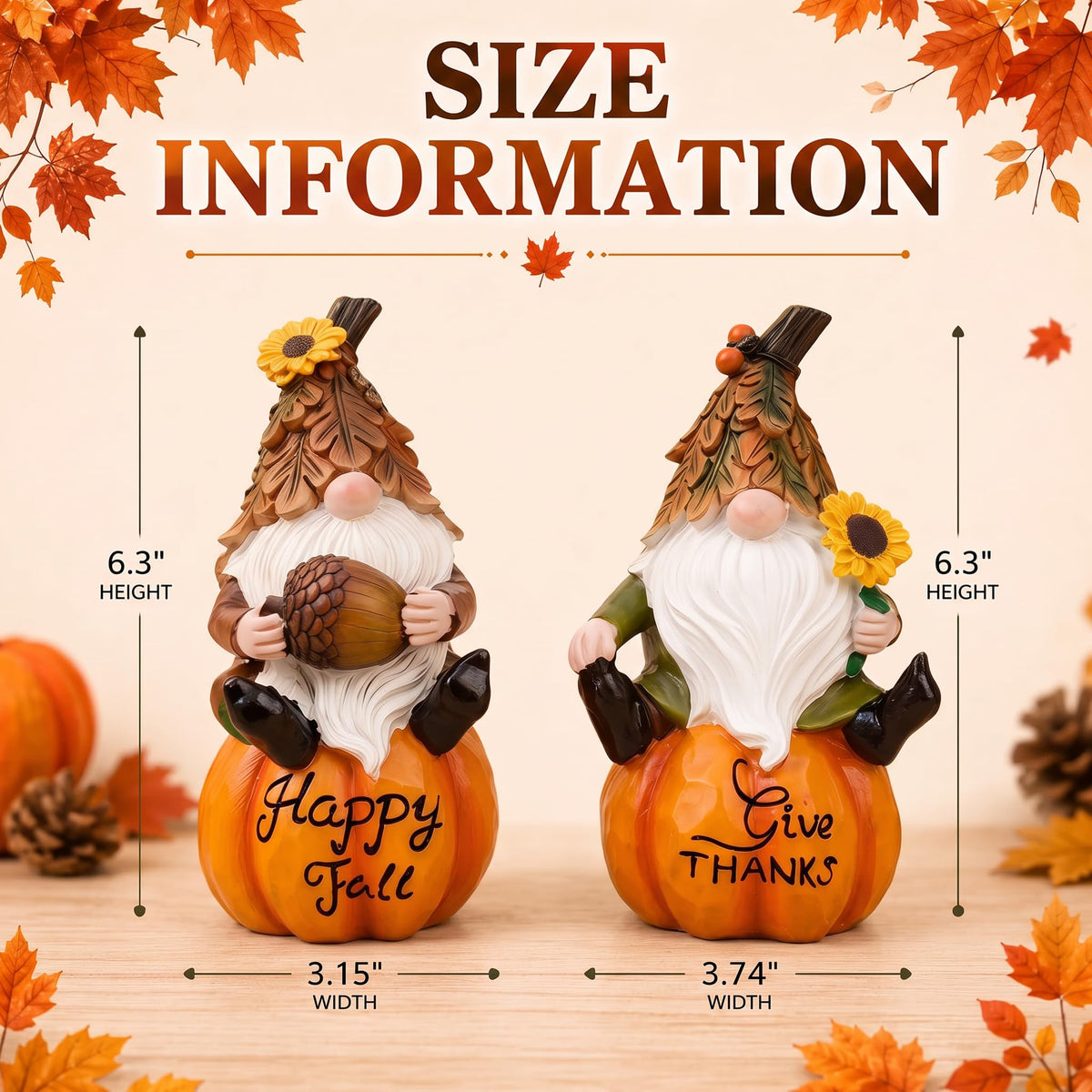Fall Gnomes Figurines Set of 2, Pumpkin Thanksgiving Decor