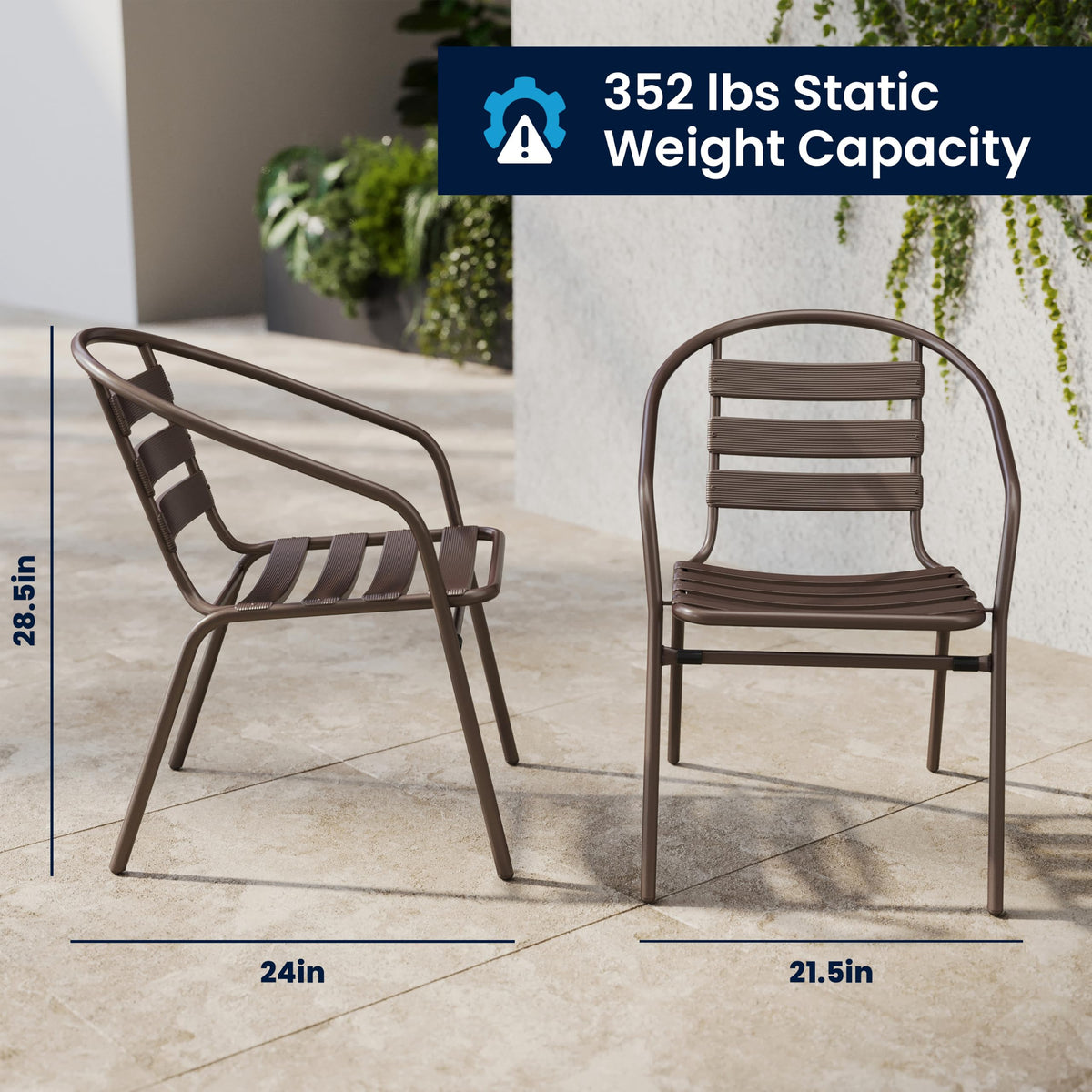 Lila Bronze Metal Restaurant Stack Chair with Metal Slats