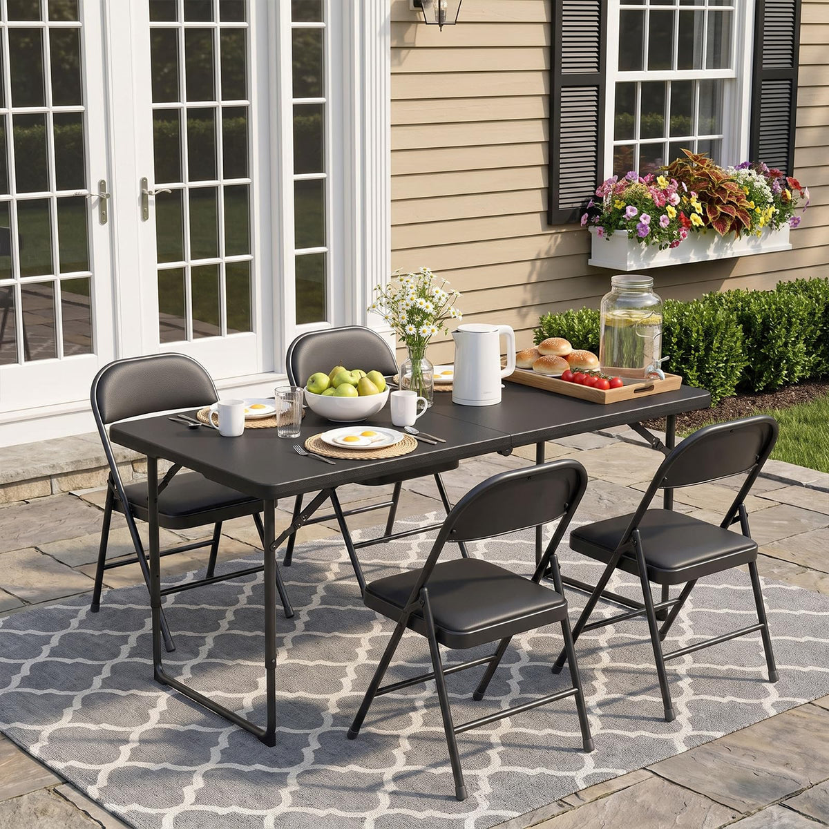 4FT Folding Table 2 Pack, Adjustable Height Heavy Duty Plastic Folding Tables with Carry Handles, Fold-in-Half Portable