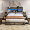 Bed Frame with Bookcase Headboard & Storage, Rustic Grey