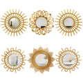 6 Pcs Sunburst Round Mirror for Wall Decor, Elegant, Gold