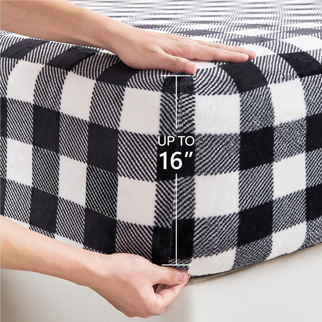 Plaid Flannel Sheet Set, Black and White, 3 Pieces
