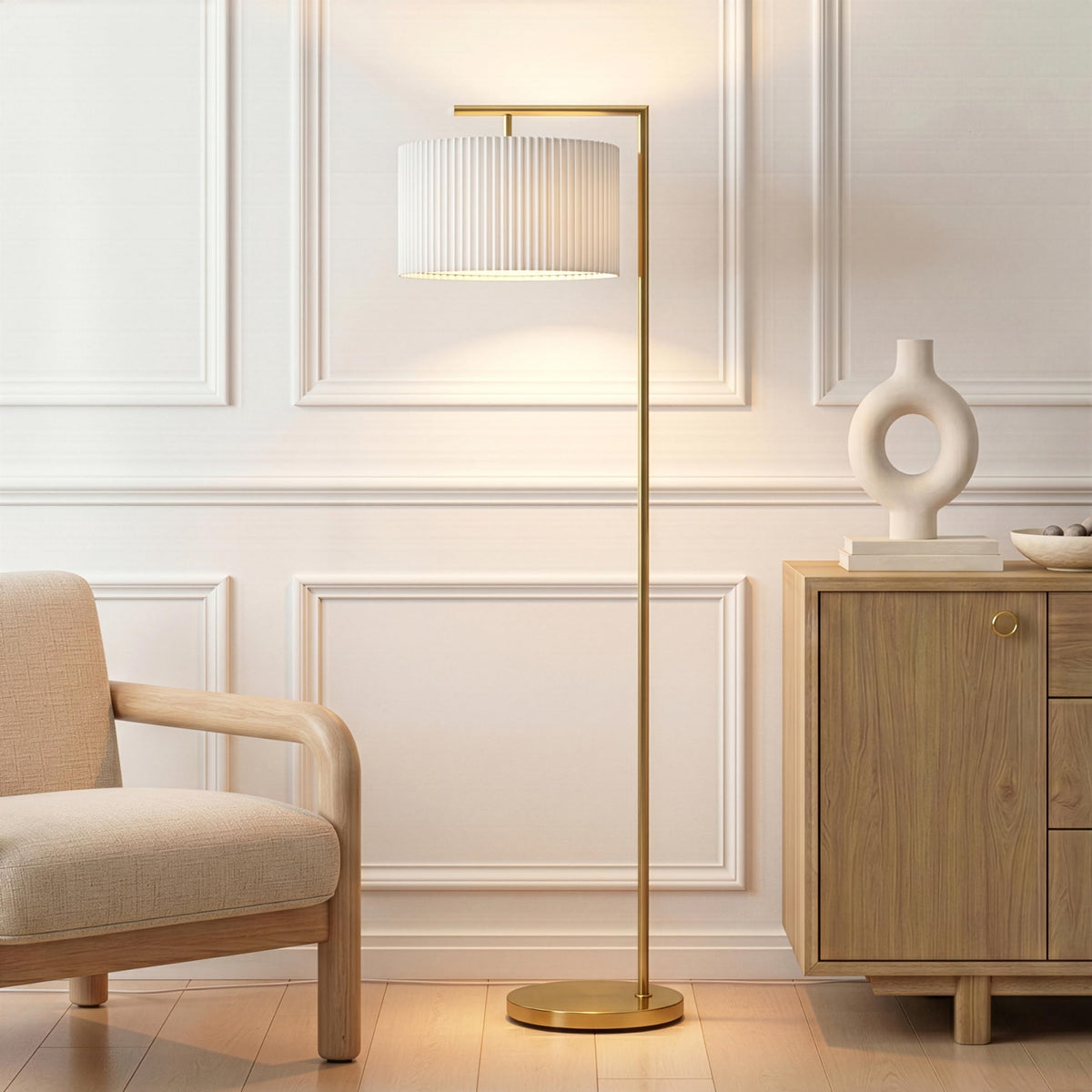 Montage Modern Floor Lamp - LED Standing Lamp with Tan Shade s & Offices - Bedroom Reading Light - Tall Corner Pole
