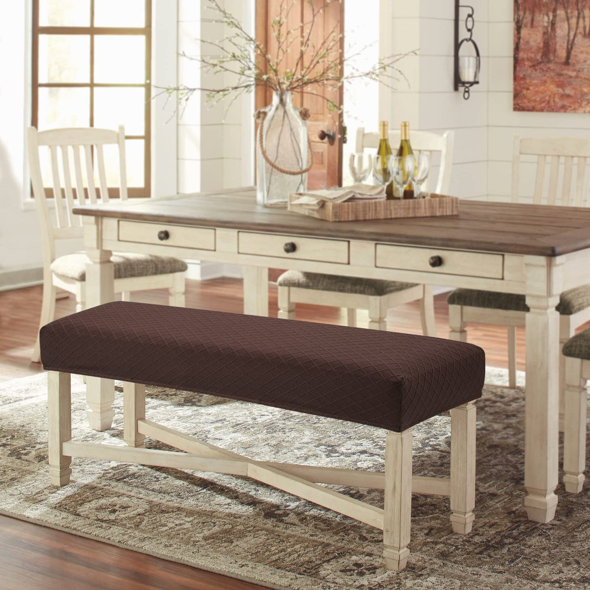 Waterproof Dining Bench Cover, Removable Bench Slipcover Washable Bench Seat Protector Cover (Chocolate)