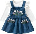 Baby Girl Dress Set Long Sleeve Ribbed Top Embroidered Suspender Dress