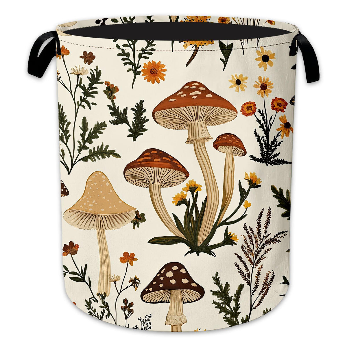 Mushroom Flower Laundry Basket, Foldable Oxford Cloth Botanical Garden Laundry Hamper with Handles, Tote Bag Clothes