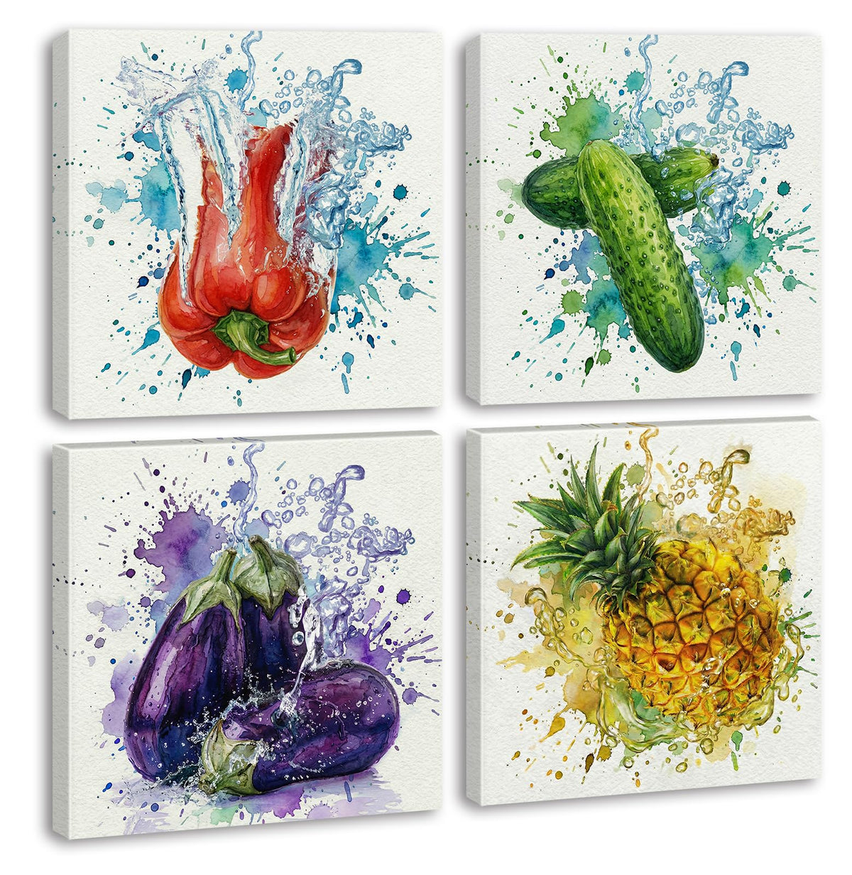 Modern Farmhouse Kitchen Canvas Wall Art Vegetable Decor 12" x 12"