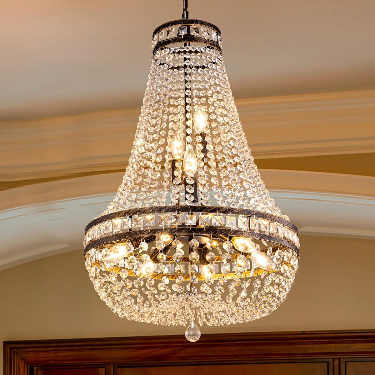 8-Light French Empire Crystal Chandelier, Elegant Draped Fixture for Dining