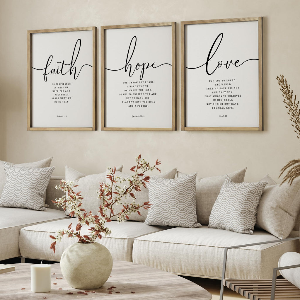 Set of 3 Framed Farmhouse Bible Verses Wall Decor Sign 11"x14" Christian Faith Scripture Wall Art Bedroom Wall Decor