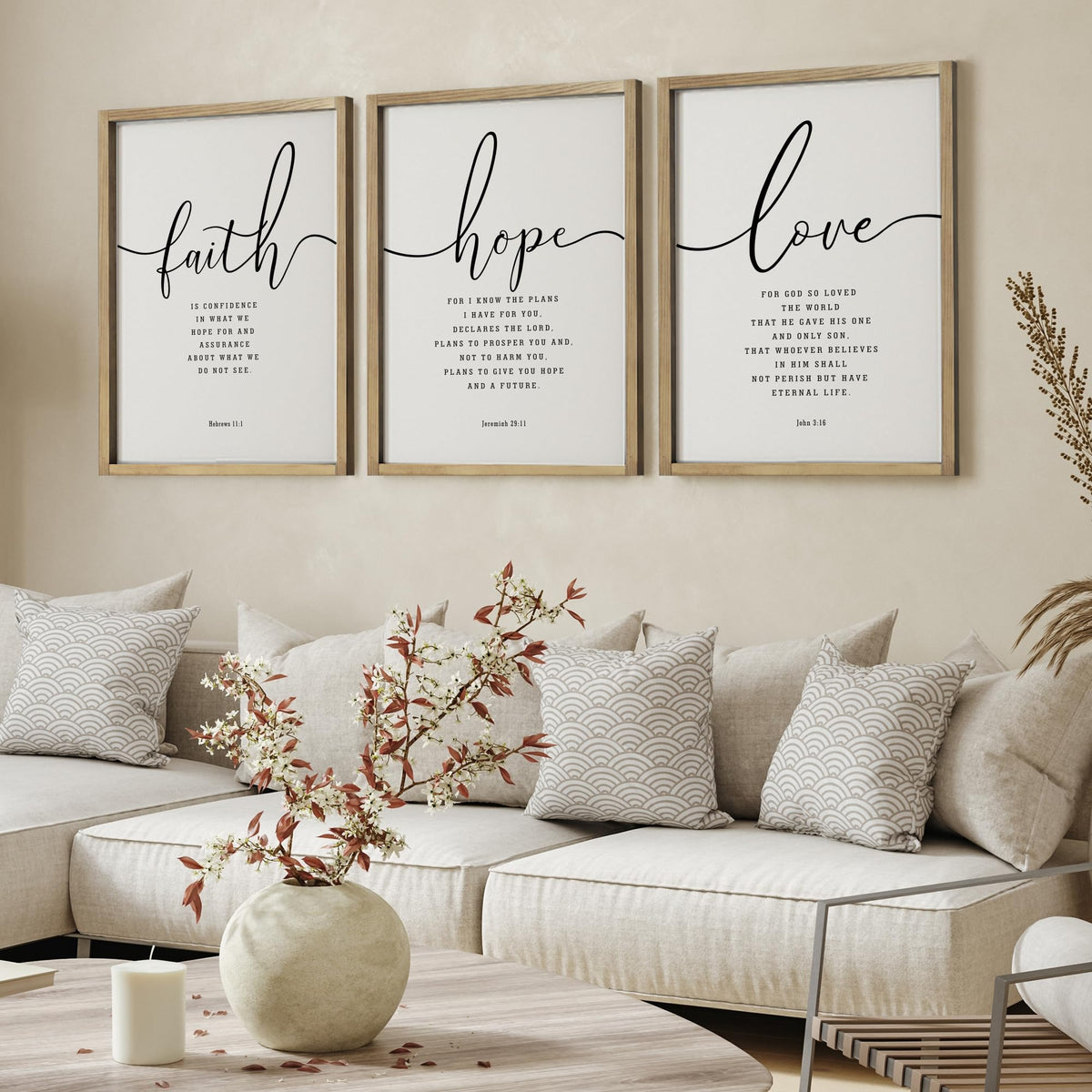 Set of 3 Framed Farmhouse Bible Verses Wall Decor Sign 11"x14" Christian Faith Scripture Wall Art Bedroom Wall Decor