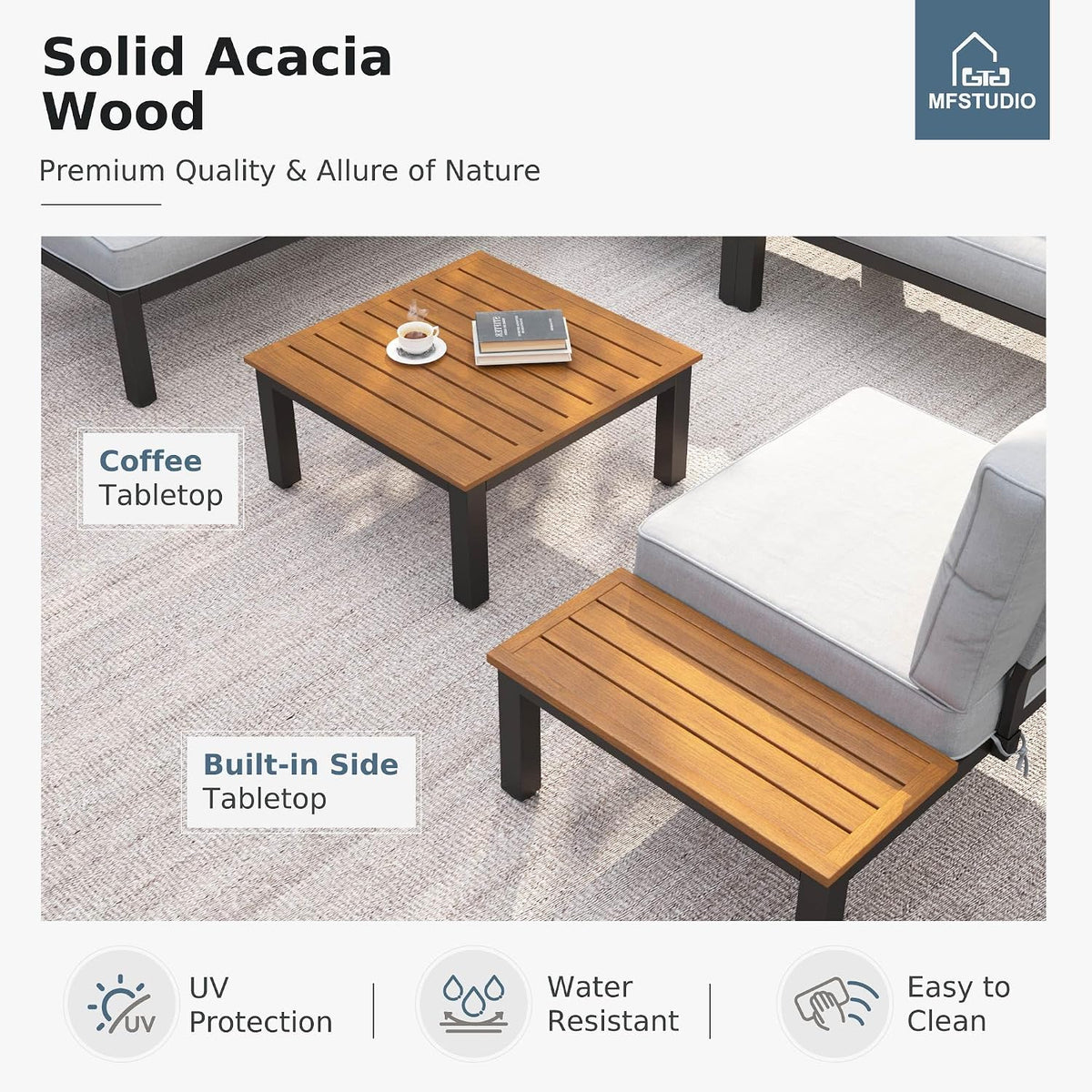 4 Pieces Metal L-Shaped Outdoor Sectional with Cushion, | Outdoor Patio Furniture Set with Side Table, Modular Patio