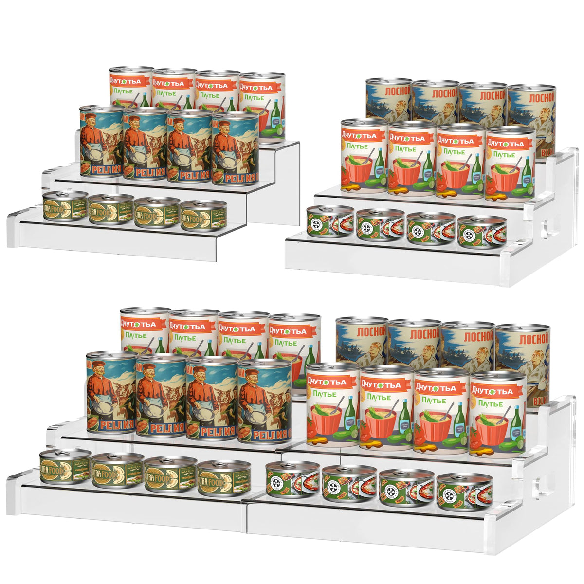 Adjustable Acrylic Can Storage Holder, Expandable Soda Organizer Holds Up to 24 Cans For Cabinet, Pantry