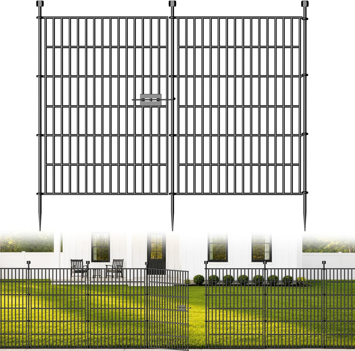 No-Dig Decorative Outdoor Garden Fence for Yard, Animal Barrier Fencing for Dog | Rustproof Metal Temporary Fence for (5 Panels)