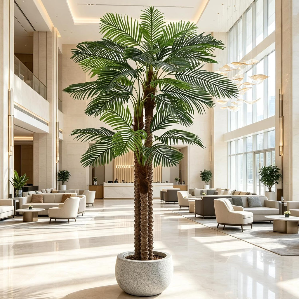 Artificial Triple Phoenix Palm Tree 10FT with 36 Leaves & Real Bark Tropical Coconut Areca Sago Palm Tall Large Faux