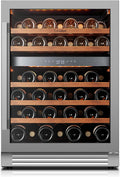 Wine Fridge & Cooler - 24 Inch 52 Bottle Wine Cooler Refrigerator, 40-65°F Dual Zone Wine Refrigerator Glass Door