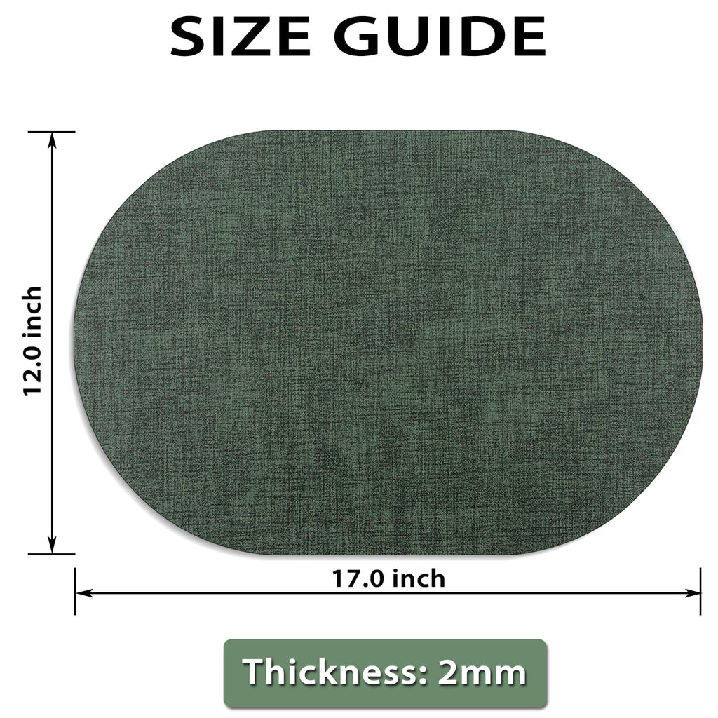 Faux Leather Oval Placemats Set of 12, Green