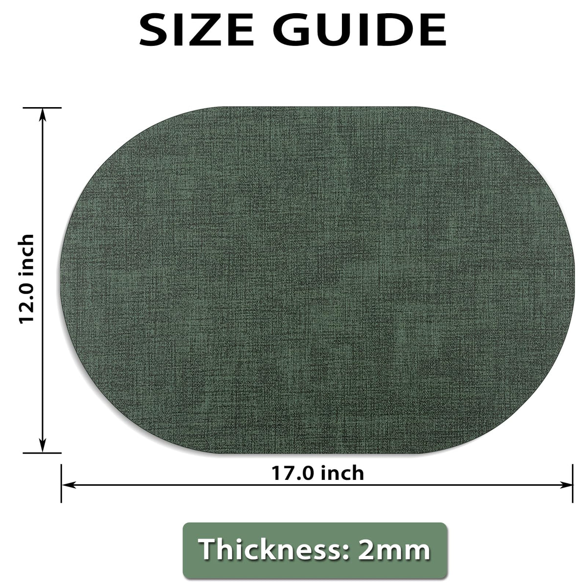 Faux Leather Oval Placemats Set of 12, Green