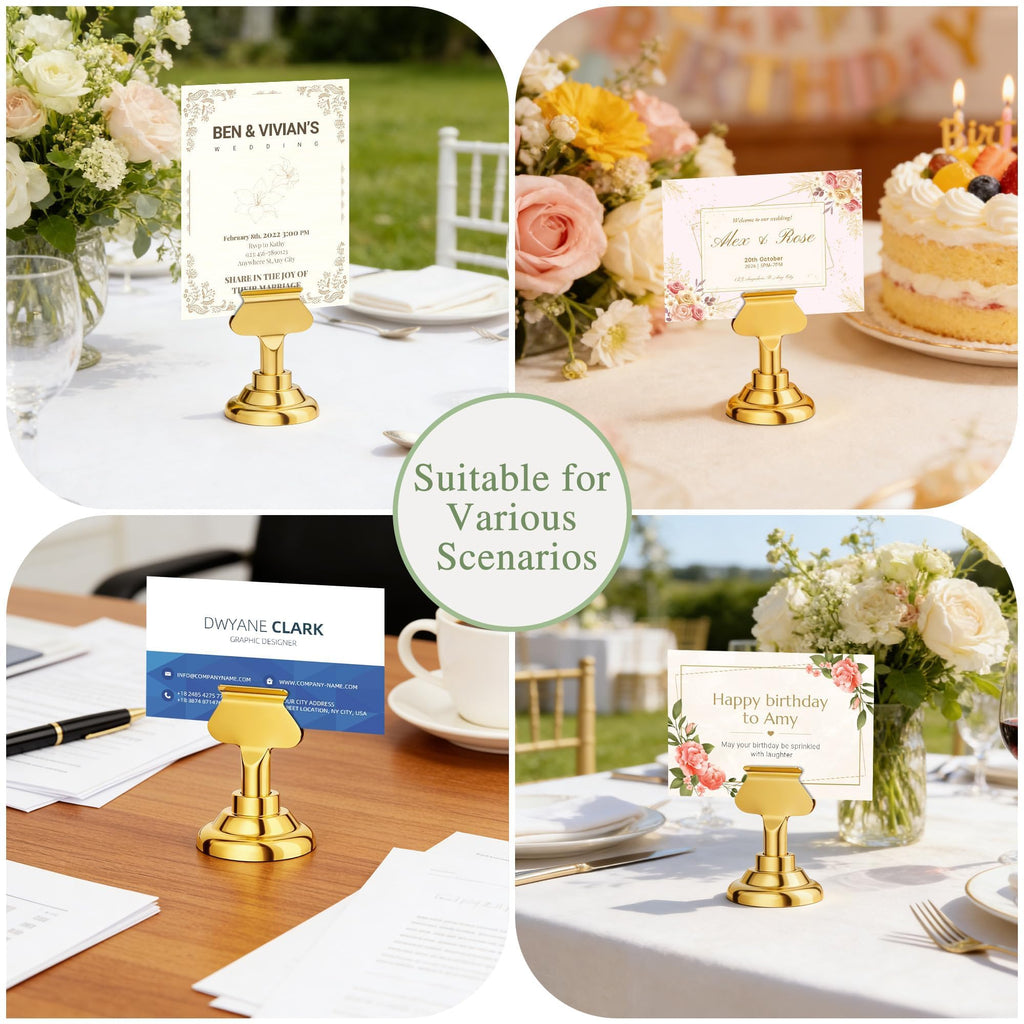 36 Pieces Table Card Holder Place Card Holders 1.7 inches Gold Steel Card Holders for Photos, Food Signs, Memo Notes