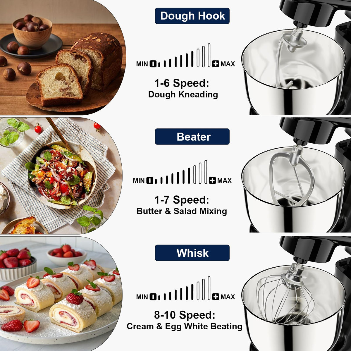Stand Mixer, 4.2QT+5.3QT Two bowls Electric Mixer,Black