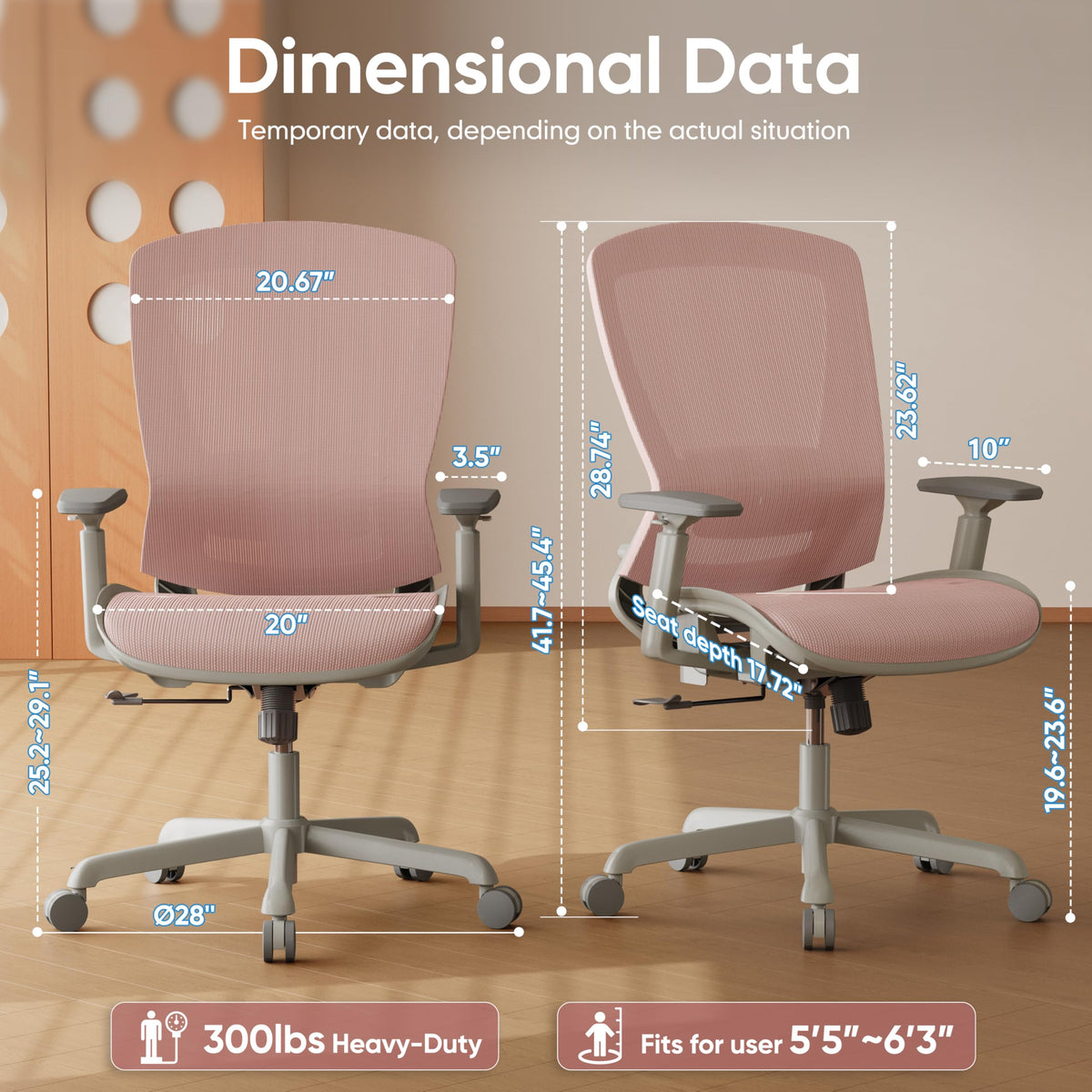 Ergonomic Mesh Office Chair — Blush Pink, Breathable Mesh Seat & Back