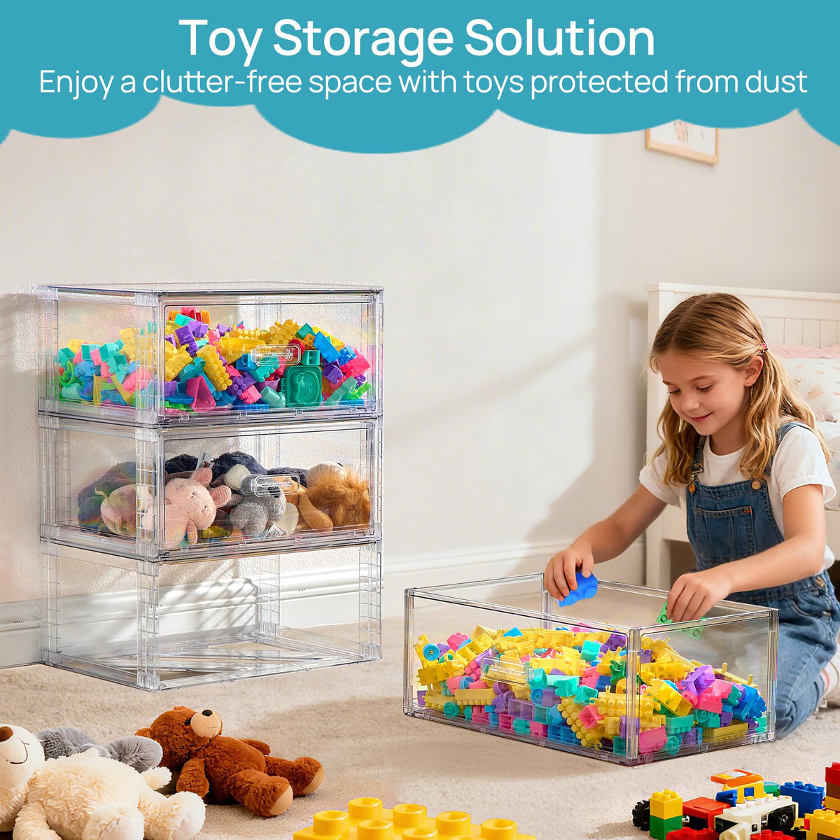 2 Pack Large Clear Stackable Storage Drawers for Closet, 23QT