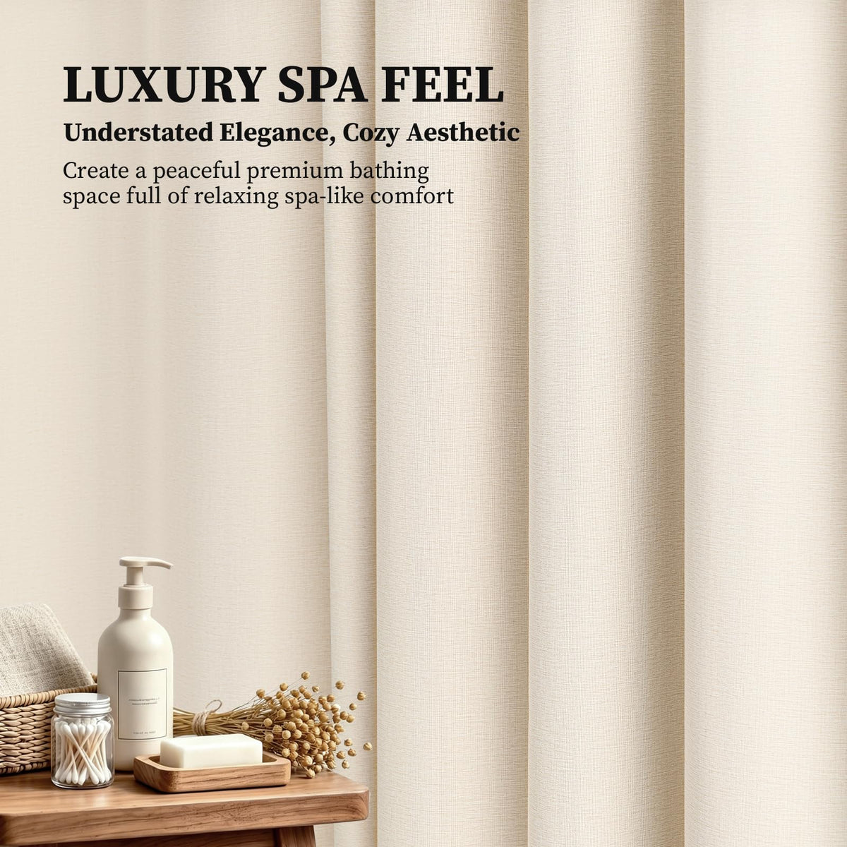 54x78 Linen Textured Waterproof Fabric Shower Curtain, Beige/Cream