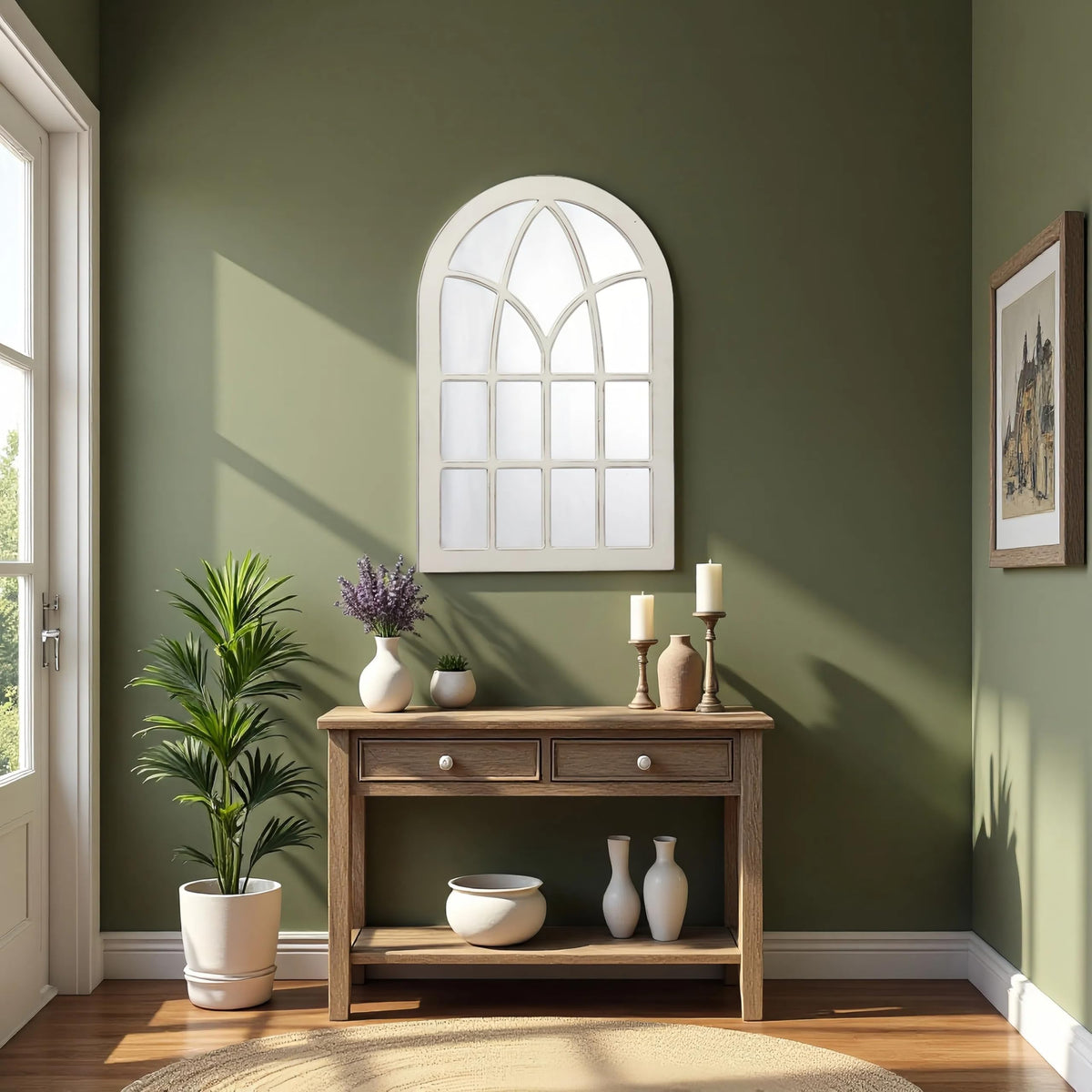 Farmhouse Large Arched Window Pane Mirror Wall Decor 36 x 24 inch