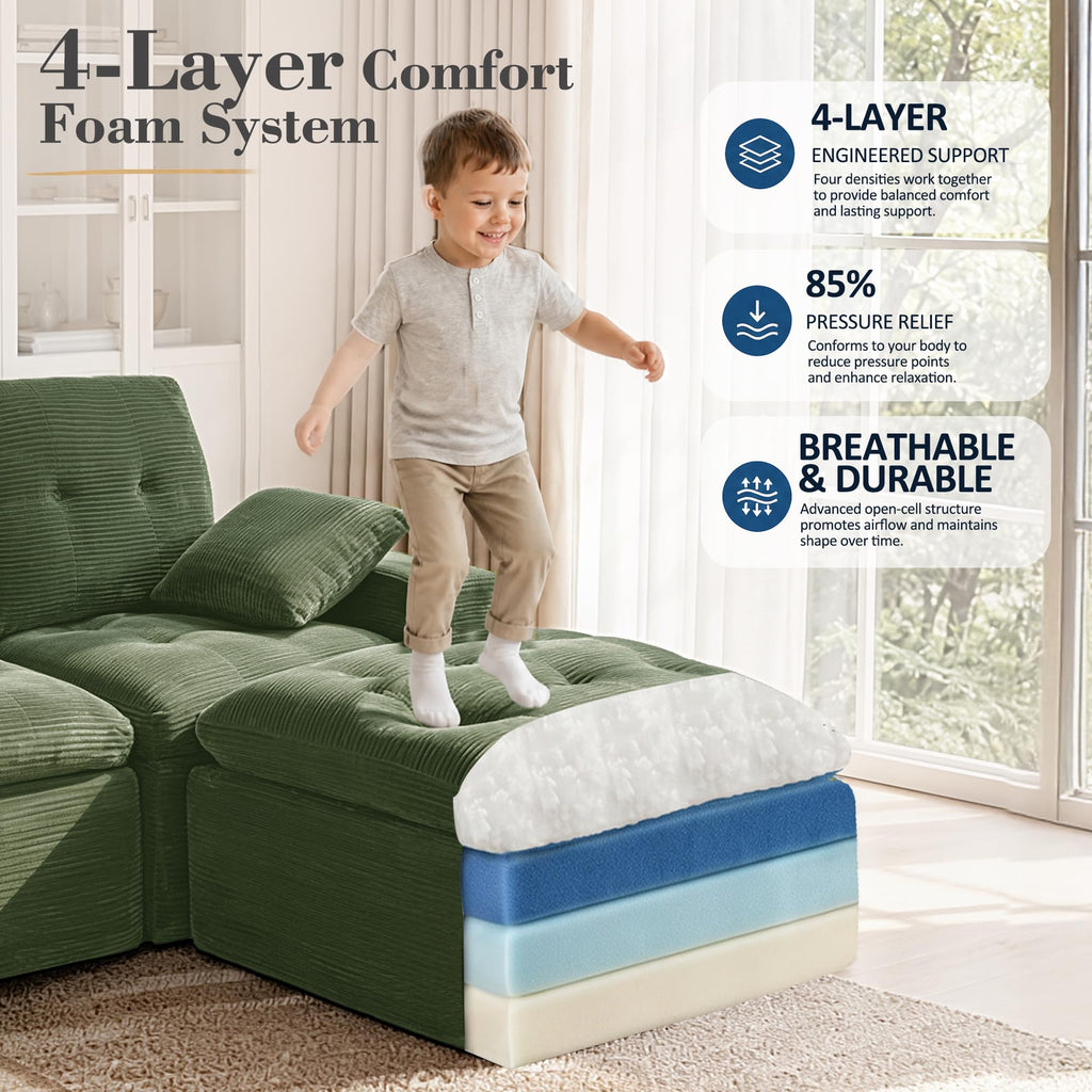 130.2" Cloud Boneless Sectional Couch, Upholstered Modular Sofa with 4-Layer 45D Foam, 27.5" Extra Deep Seat Cushion