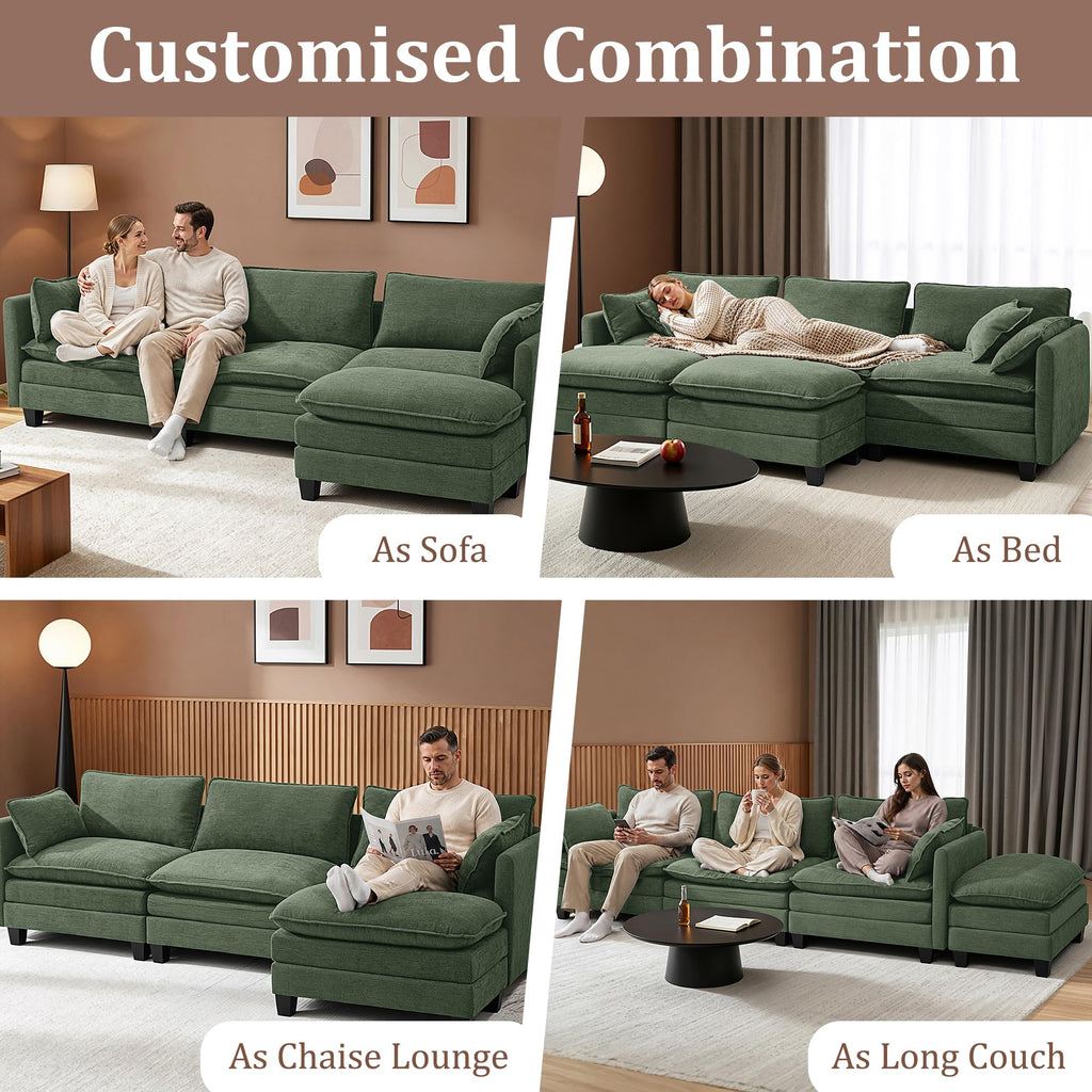 147" Oversized Modular Sectional Sofa with USB Charging Port, Water-Repellent Stain-Resistant Fabric, Deep Seat