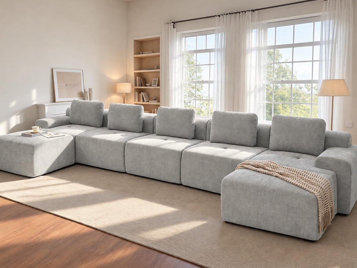 196" U Shaped Oversized Boneless Couch, Comfort Cloud Sectional Couches, Modular Sofa High Back & Extra Deep Seat