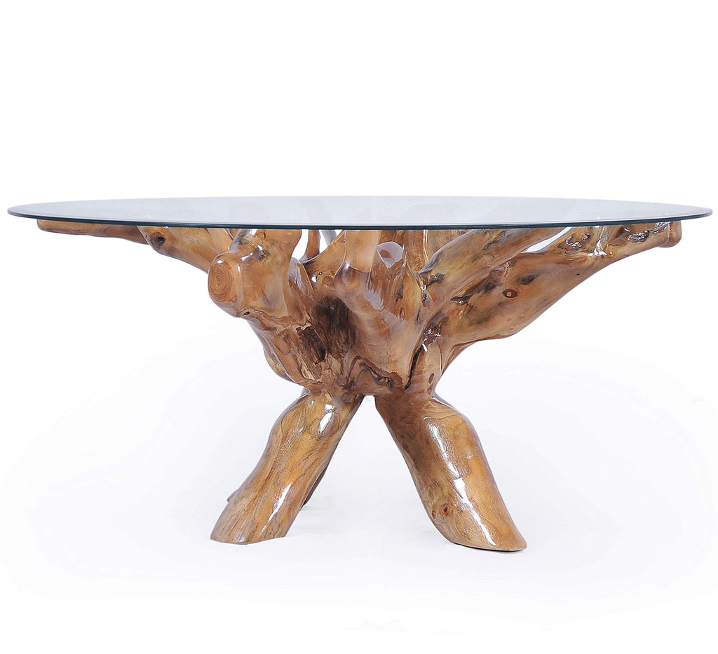 Teak Wood Root Dining Table Including 55 Inch Round Glass Top Made