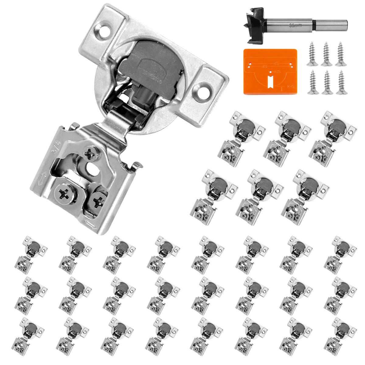 30 Pack 3/4 Inch Overlay Soft Close Cabinet Hinges