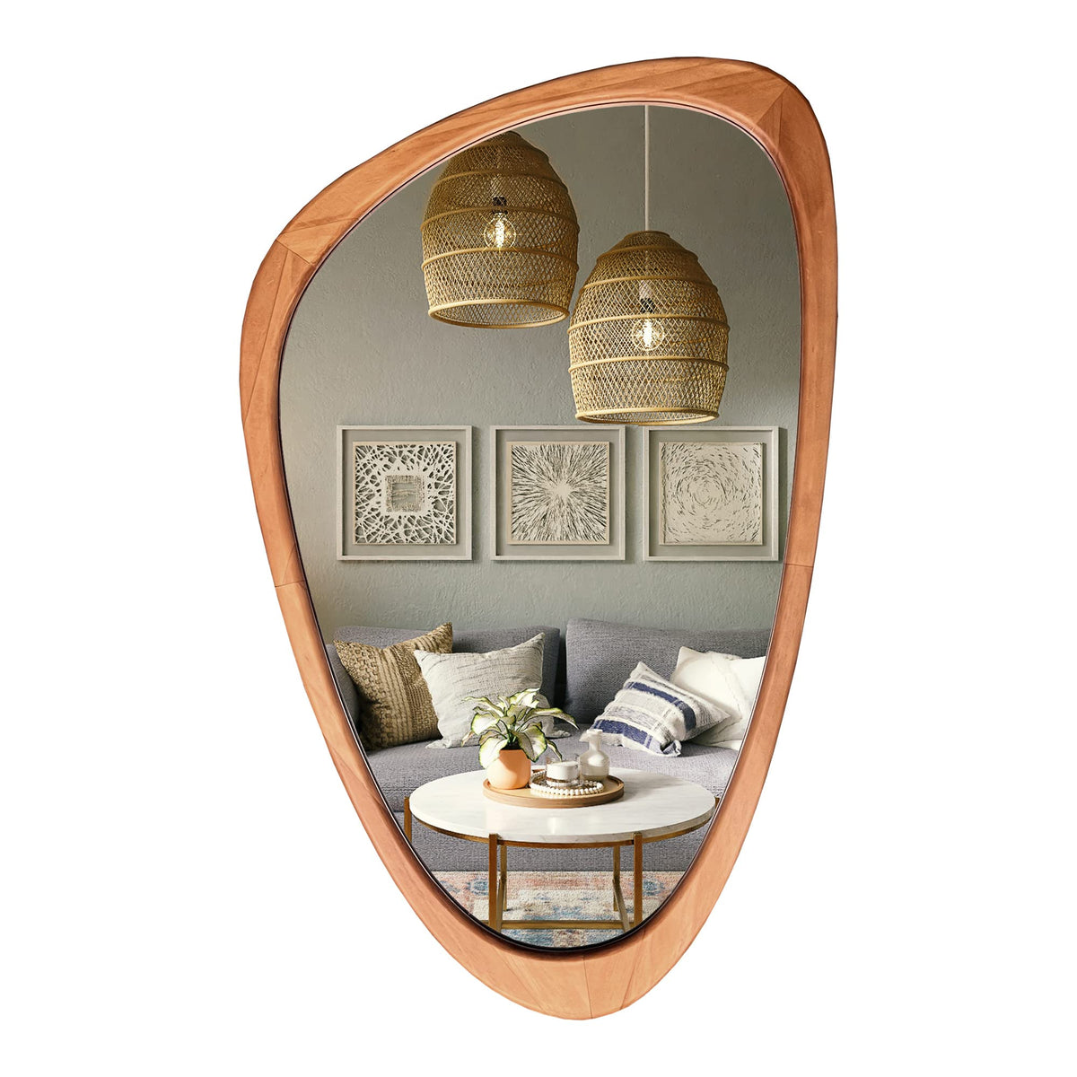 Asymmetrical Mirror, Irregular Wall Mirror, Wall Mirrors Decorative Living Room Entryway Hall, Wood Mirror for mid