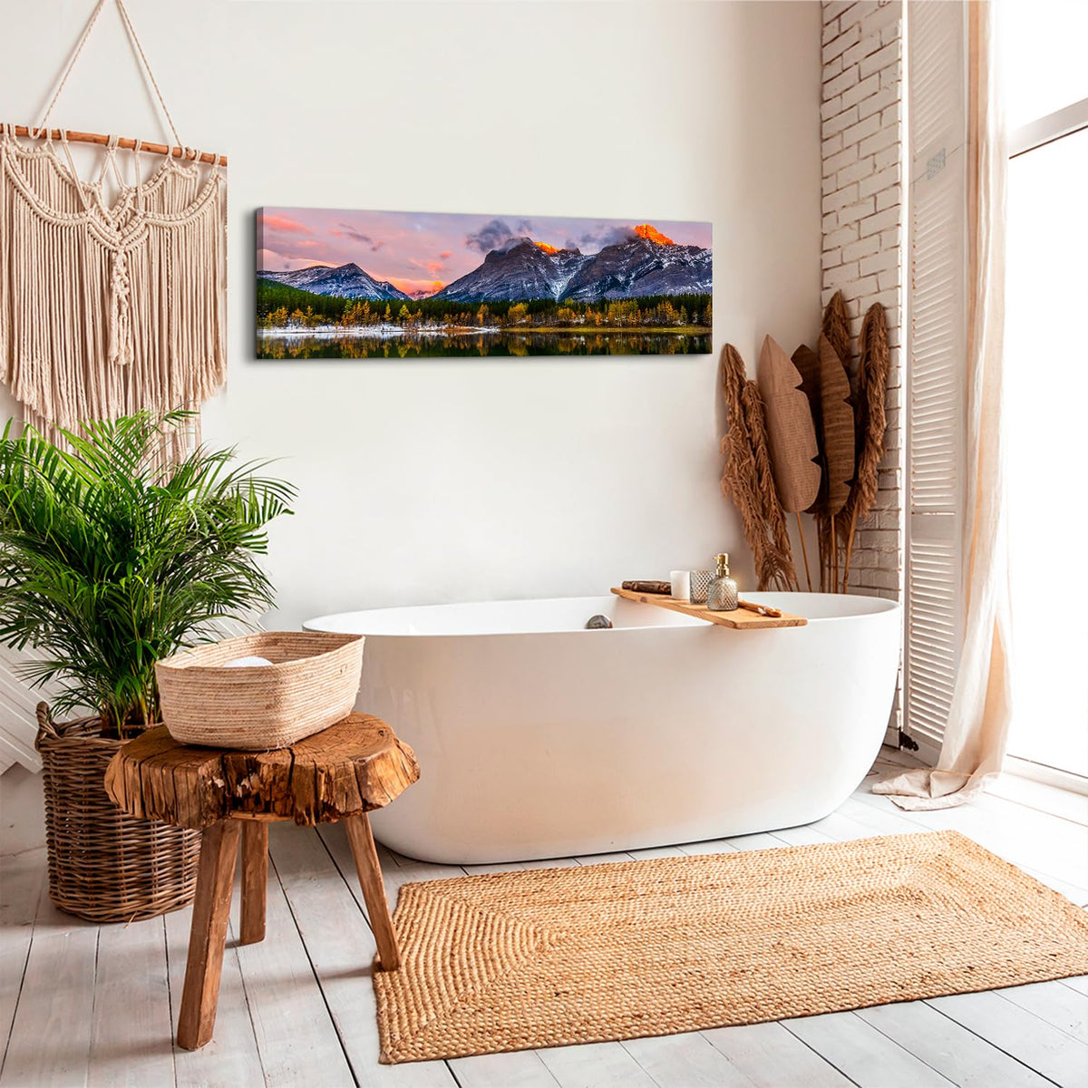 Sunset Landscape Canvas Wall Art Wall Decor Snow Mountain Forest River Nature National Park Scenery Picture Prints