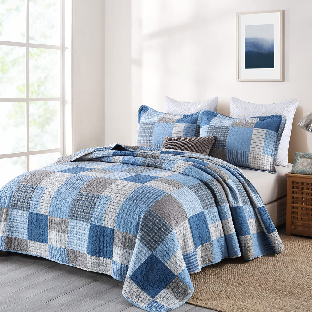 100% Cotton Quilt Farmhouse Plaid 3-Pieces Bedding