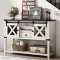 Farmhouse Entryway Table with 2 Sliding Barn Doors & Drawer, 46'' Rustic Console Table with Storage, Open Shelf