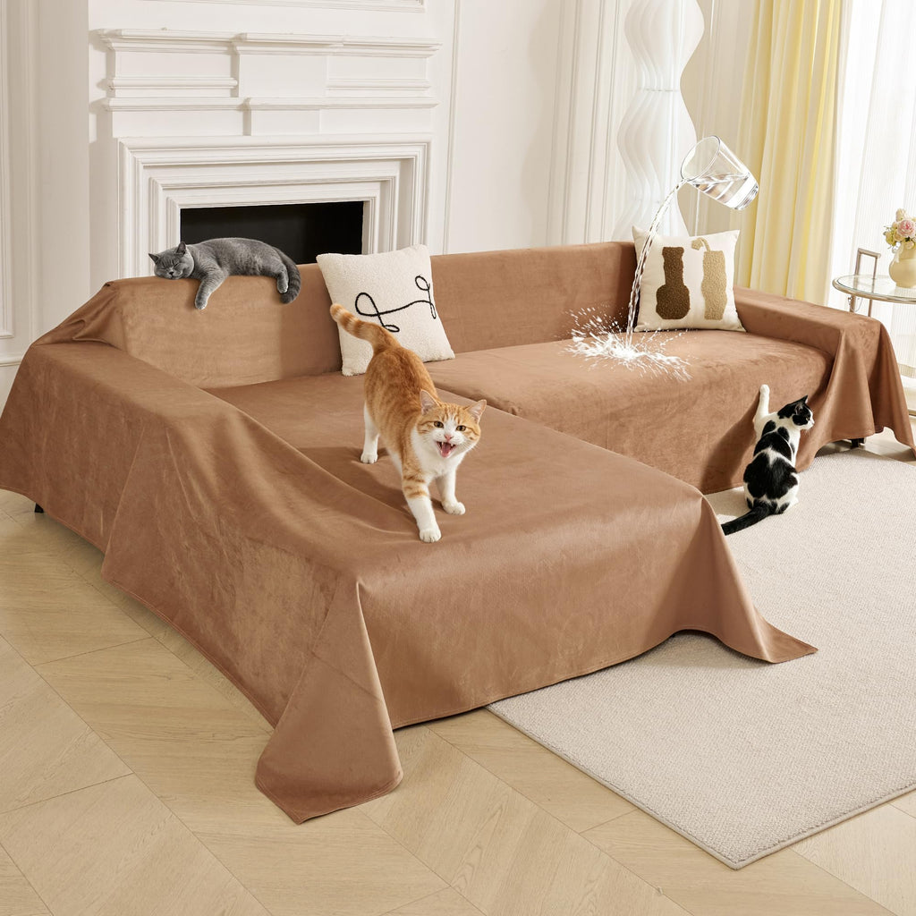 L Shaped Sectional Couch Cover - Anti Scratch Sofa Cover, 2pcs Brown