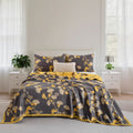 100% Cotton Muslin Jacquard 2 Piece Quilt Set Floral Ginkgo Leaf Print, Soft 3 Layers Gauze Bed Cover Reversible