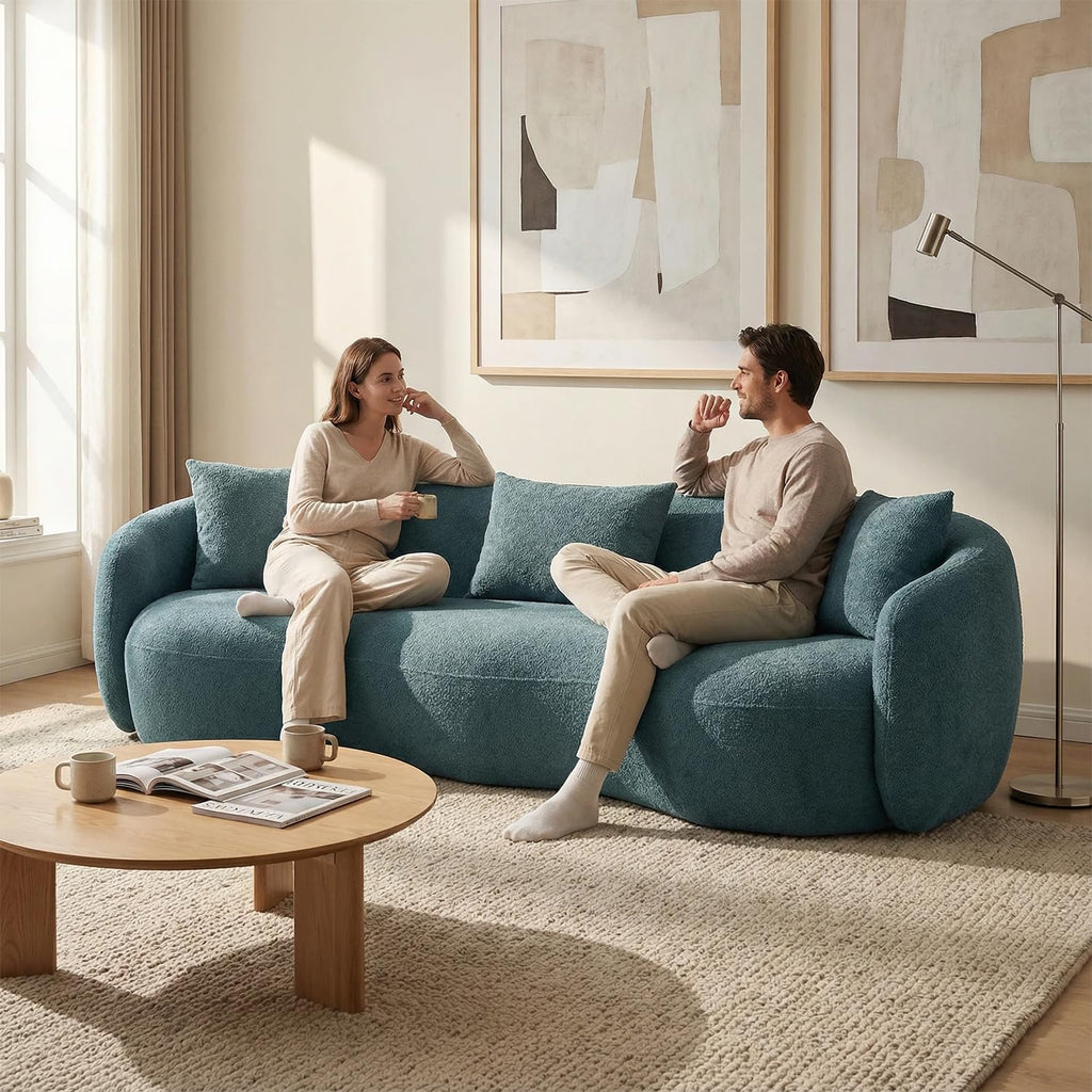 Boucle Curved Sofa, 93.6", 4-Seater, Upholstered, Solid Wood, Luxury, Cloud