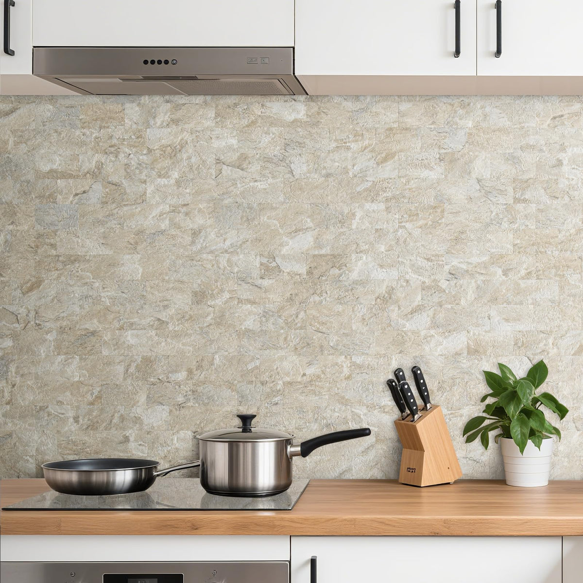 10 Sheets Sandstone Peel and Stick Backsplash Wall Tiles, 12"x12" Thick PVC Subway Tile Backsplash