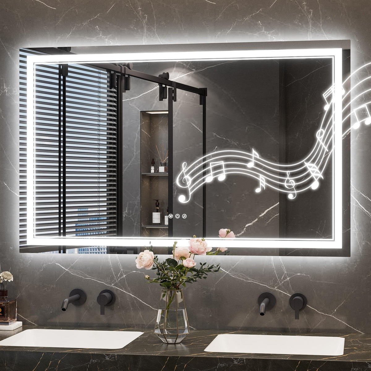 48" x 30" Lighted Mirrors Wall, Frontlit & Backlit
