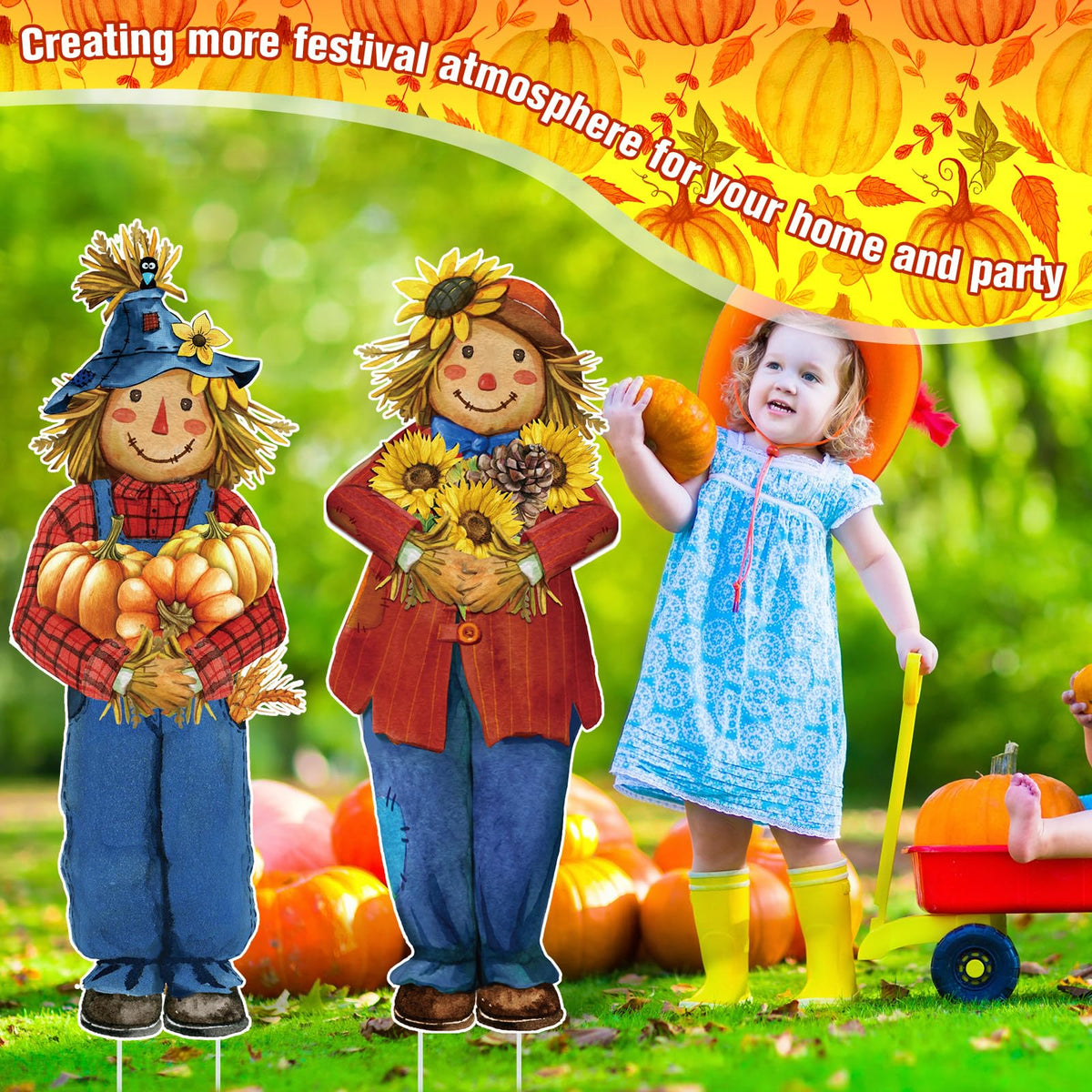2 Pcs Scarecrow Yard Signs with Stakes Fall Decor 31.5", Scarecrow