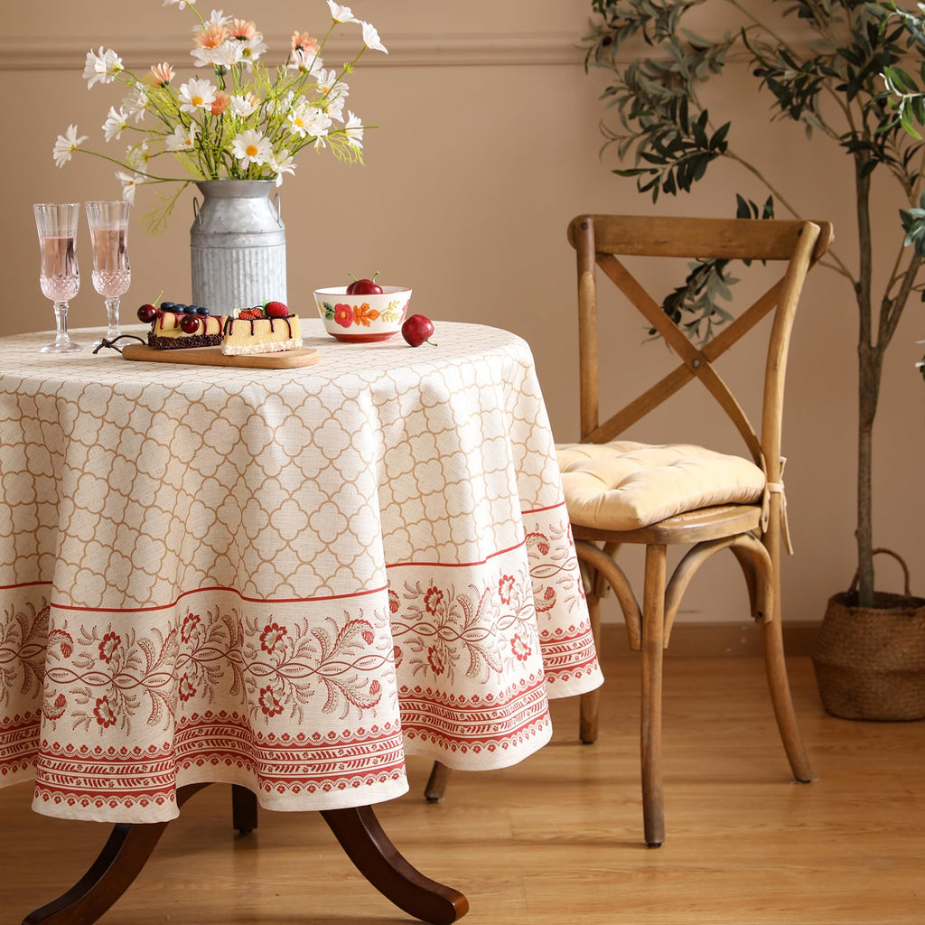 Designer Elegant Round Floral Tablecloth, Diameter 55"