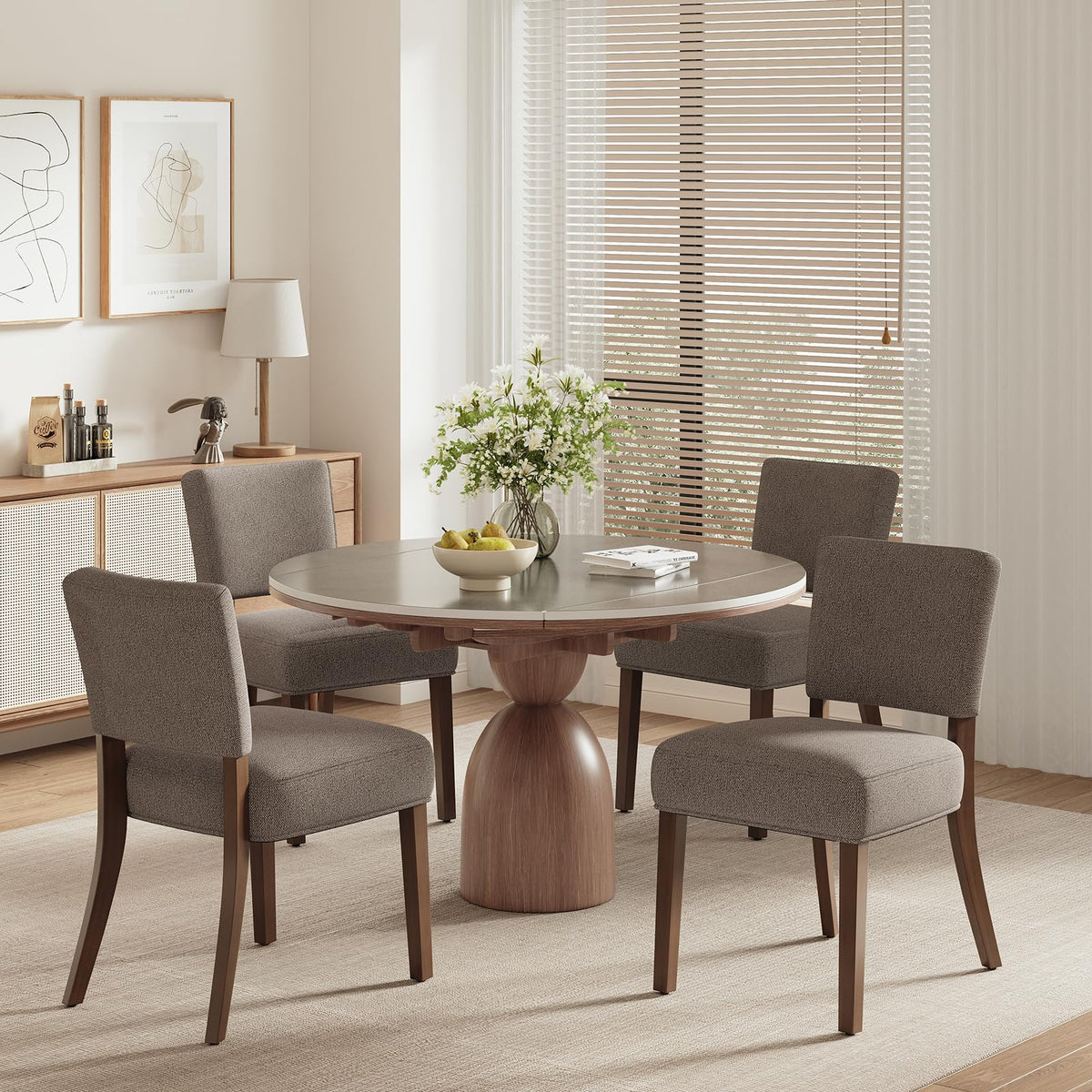 Mid Century Modern Dining Chairs Set of 4, Upholstered Kitchen Chairs with Back, Farmhouse Fabric Side Dining Room