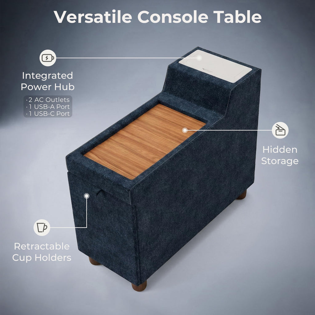 Cloud Couch Sectional, 3 Seater with Console, Chenille in Navy Blue