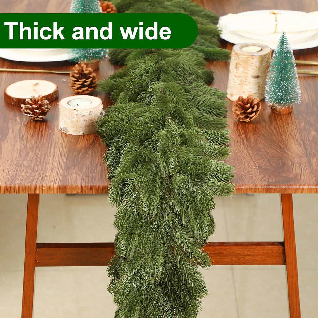 1 Pcs 15 ft Deluxe Thick Christmas Pine Garland Faux Greenery Garland