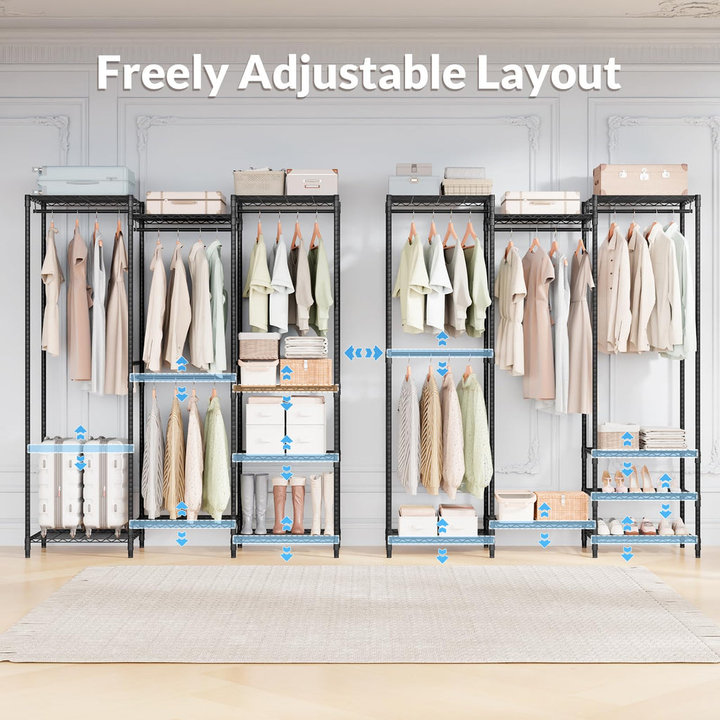 Heavy Duty Clothes Rack, Metal Garment Rack with 8 Shelves & 4 Rods