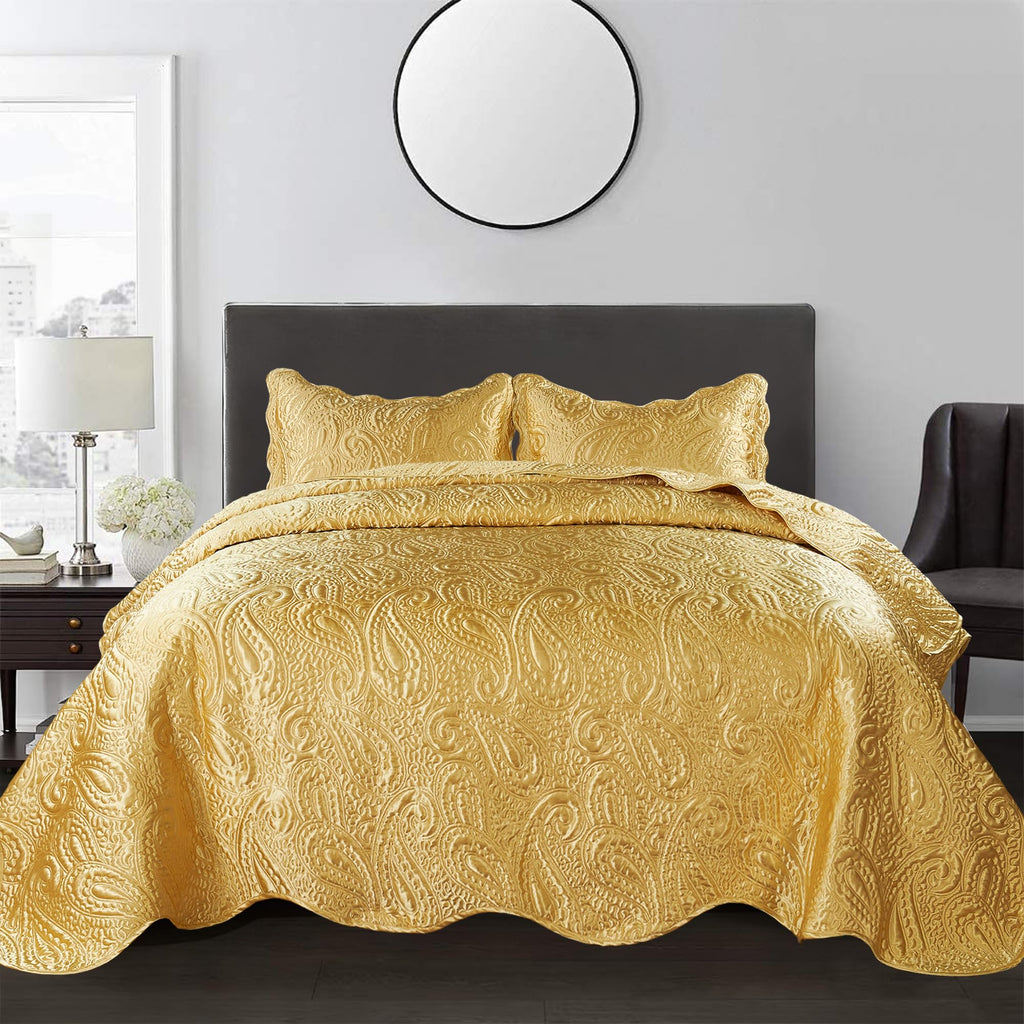Quilted Satin Bedspread Set - 3-Piece Luxury Reversible Bed Cover