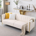 White Leather Couch Sofa, Office Couches 78'' Apartment Faux Leather Sofa with 2 Throw Pillows & Gold Metal