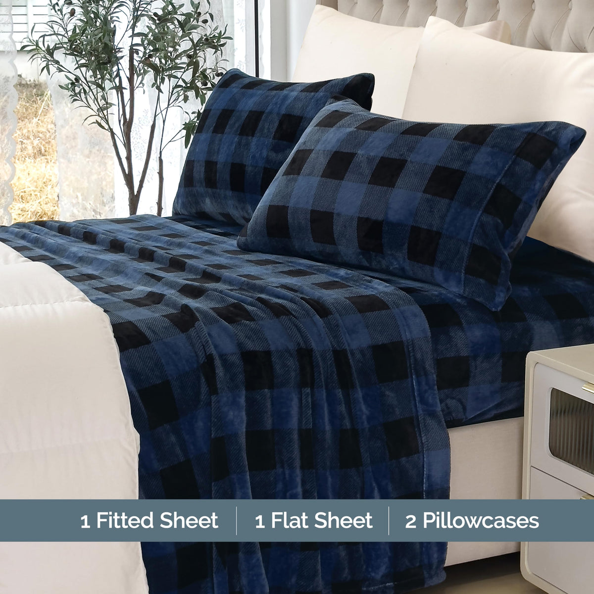 Luxuriously Soft 4-Piece Velvet Plush Flannel Sheet Set - Premium Quality - Cozy Warm, Anti-Static, Non Pilling Fuzzy